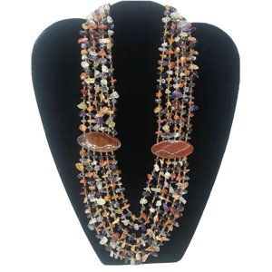 Multi Strand Stone Drape Necklace Purple Orange Statement Piece
